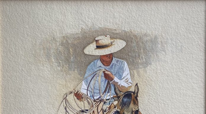 Mark Kohler Reload At Battle Mountain caballero cowboy horse rope equine western watercolor painting