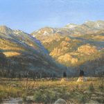 R.A. Dick Heichberger Crow Camp Native American Indian tipi tee pee mountains western landscape oil painting