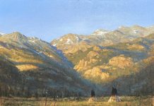 R.A. Dick Heichberger Crow Camp Native American Indian tipi tee pee mountains western landscape oil painting