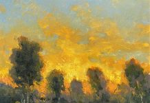 R.A. Dick Heichberger Late Sun sunset trees glowing sky western oil landscape painting