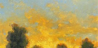 R.A. Dick Heichberger Late Sun sunset trees glowing sky western oil landscape painting