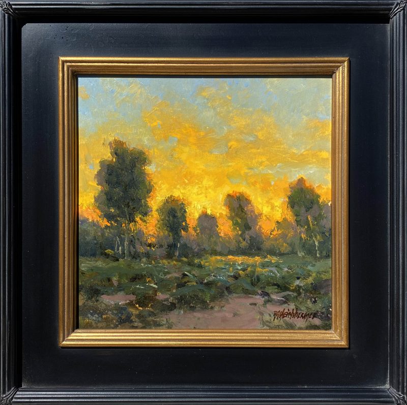 R.A. Dick Heichberger Late Sun sunset trees glowing sky western oil landscape painting framed