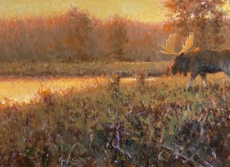R.A. Dick Heichberger Morning Light moose wildlife oil painting landscape