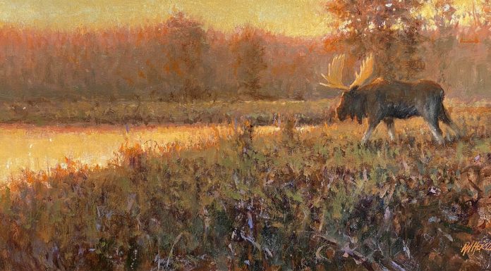 R.A. Dick Heichberger Morning Light moose wildlife oil painting landscape