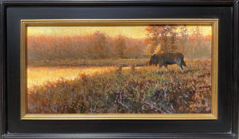 R.A. Dick Heichberger Morning Light moose wildlife oil painting landscape framed