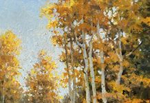 R.A. Dick Heichberger Shady Side Cottonwood Aspen trees Northern Arizona landscape oil painting