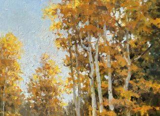 R.A. Dick Heichberger Shady Side Cottonwood Aspen trees Northern Arizona landscape oil painting