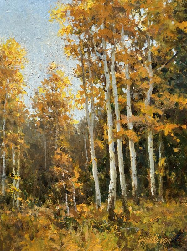 R.A. Dick Heichberger Shady Side Cottonwood Aspen trees Northern Arizona landscape oil painting
