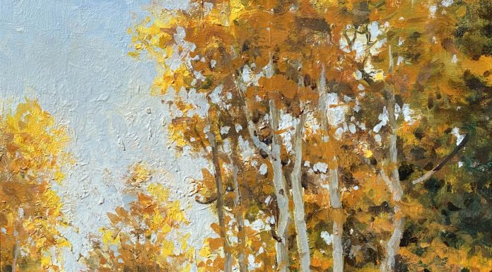 R.A. Dick Heichberger Shady Side Cottonwood Aspen trees Northern Arizona landscape oil painting