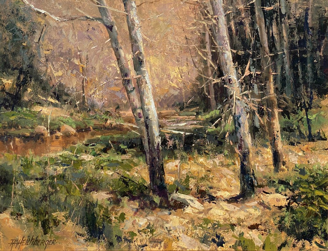 R.A. Dick Heichberger Spring Comes To The Verde trees stream river brook western landscape oil painting Arizona