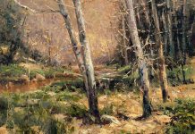 R.A. Dick Heichberger Spring Comes To The Verde trees stream river brook western landscape oil painting Arizona