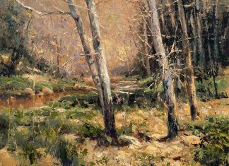 R.A. Dick Heichberger Spring Comes To The Verde trees stream river brook western landscape oil painting Arizona