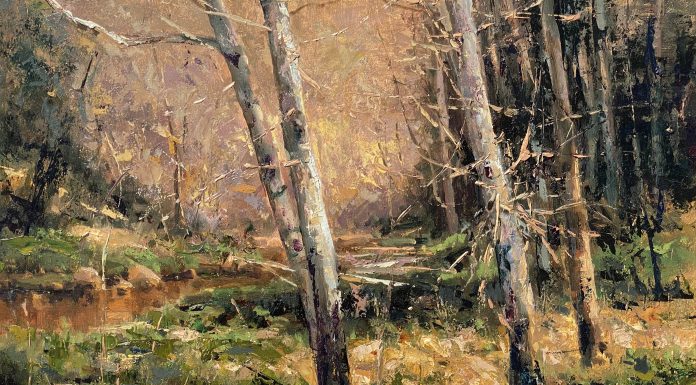 R.A. Dick Heichberger Spring Comes To The Verde trees stream river brook western landscape oil painting Arizona