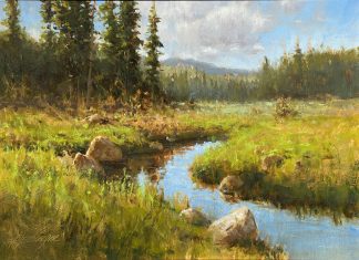 R.A. Dick Heichberger Spring Meadow high mountain stream river brook Arizona landscape oil painting