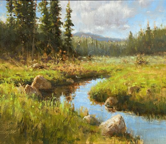 R.A. Dick Heichberger Spring Meadow high mountain stream river brook Arizona landscape oil painting