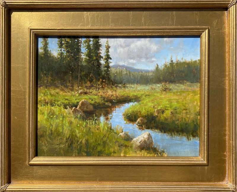 R.A. Dick Heichberger Spring Meadow high mountain stream river brook Arizona landscape oil painting framed