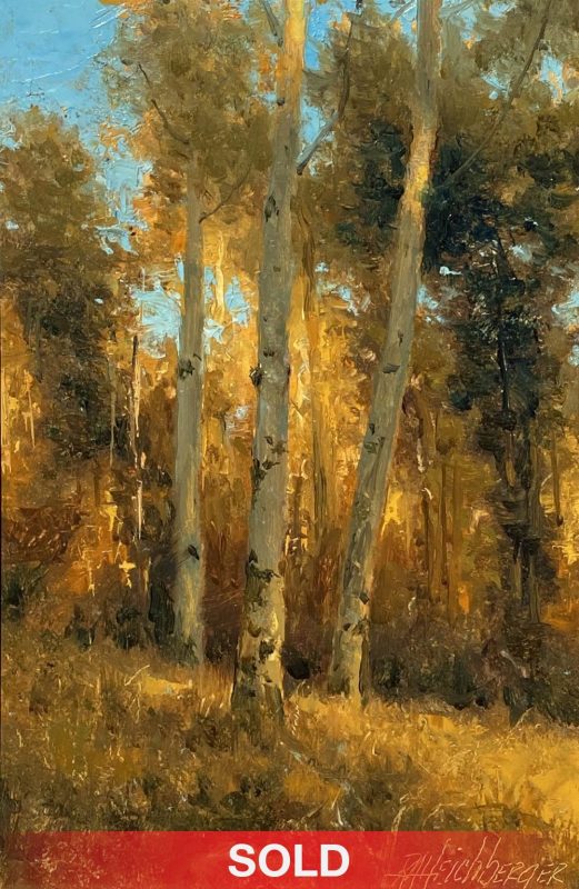R.A. Dick Heichberger Sun Spots aspen trees western landscape oil painting Arizona sold
