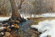 R.A. Dick Heichberger Winter Sycamore stream river water landscape oil painting