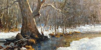 R.A. Dick Heichberger Winter Sycamore stream river water landscape oil painting