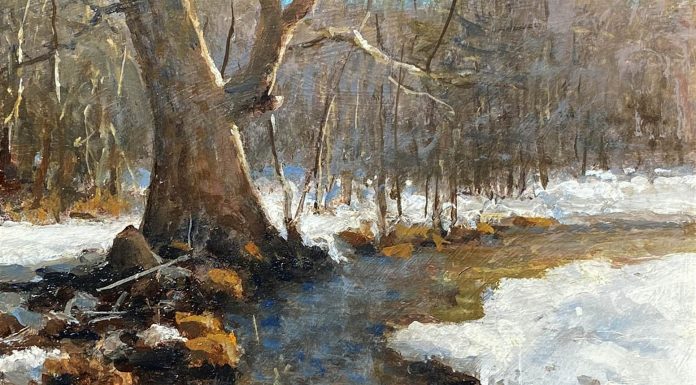 R.A. Dick Heichberger Winter Sycamore stream river water landscape oil painting