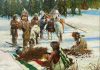 Don Prechtel The Trade Native American trapper mountain man cowboy snow tipi tee pee Indian encampment settlement western oil painting