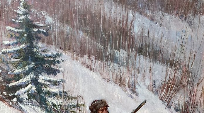 Frank Hagel Lone Rider Native American trapper mountain man snow mountain horse equine rifle firearm gun western oil painting