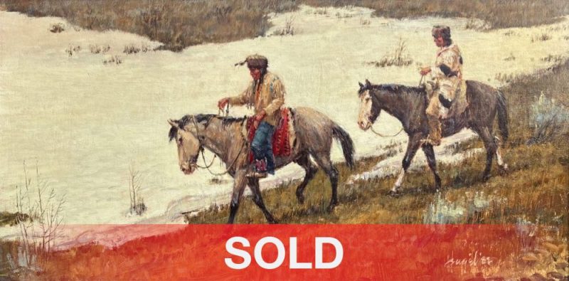 Frank Hagel Returning To Camp Native American Indian horse snow western oil painting sold