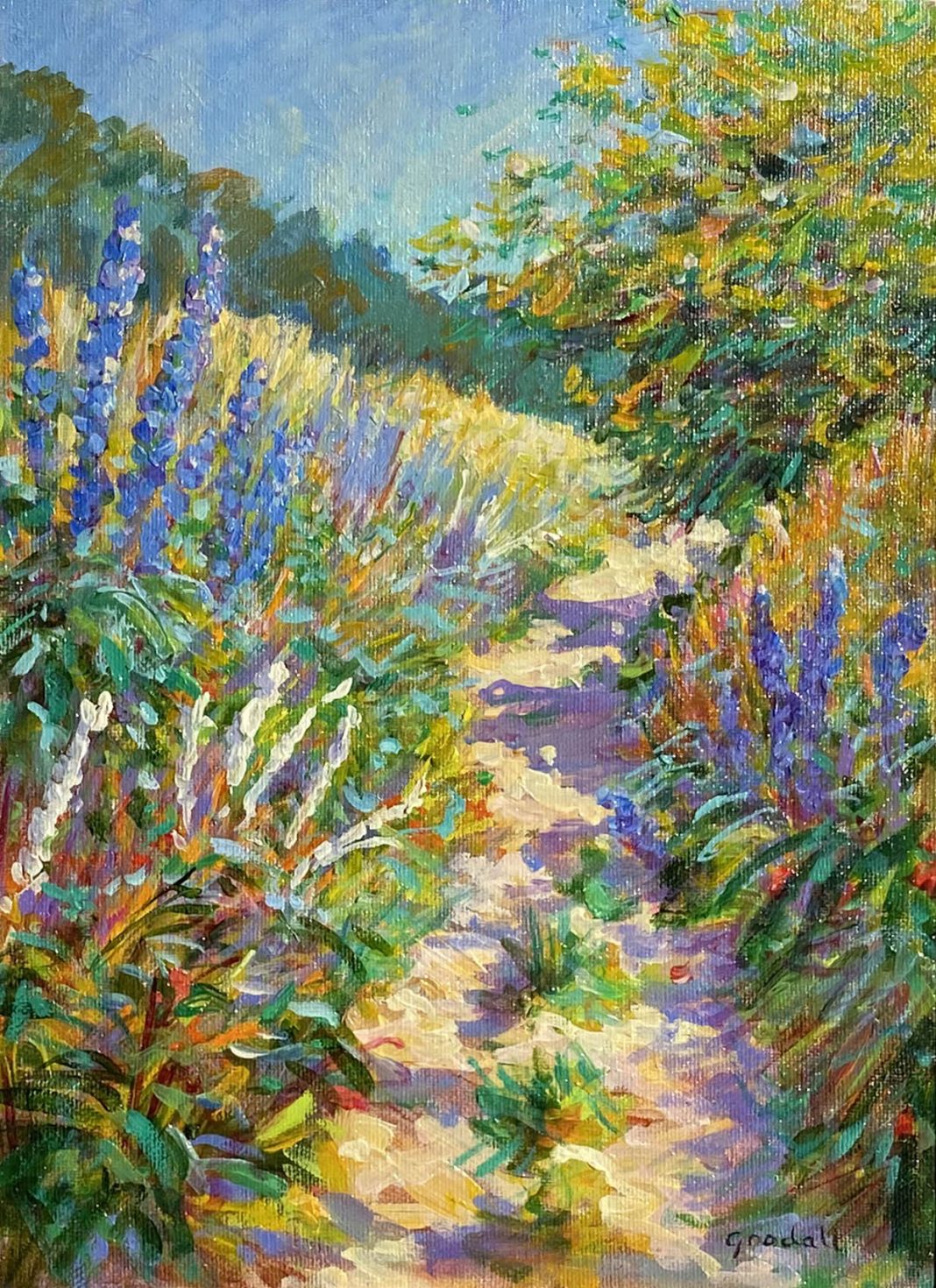 Dawn Goodall Colorful Pathway flowers floral path country landscape oil painting