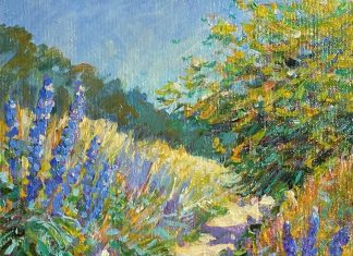 Dawn Goodall Colorful Pathway flowers floral path country landscape oil painting