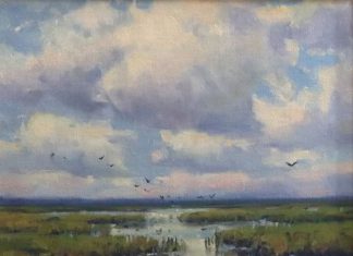 Keith Huey Cloudy Day Florida Everglades sun sky clouds sunrise sunset swamp river stream landscape oil painting