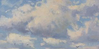 Keith Huey Cloudy Day clouds everglades swamp water waterway inlet stream river estuary birds coastal landscape oil painting Florida