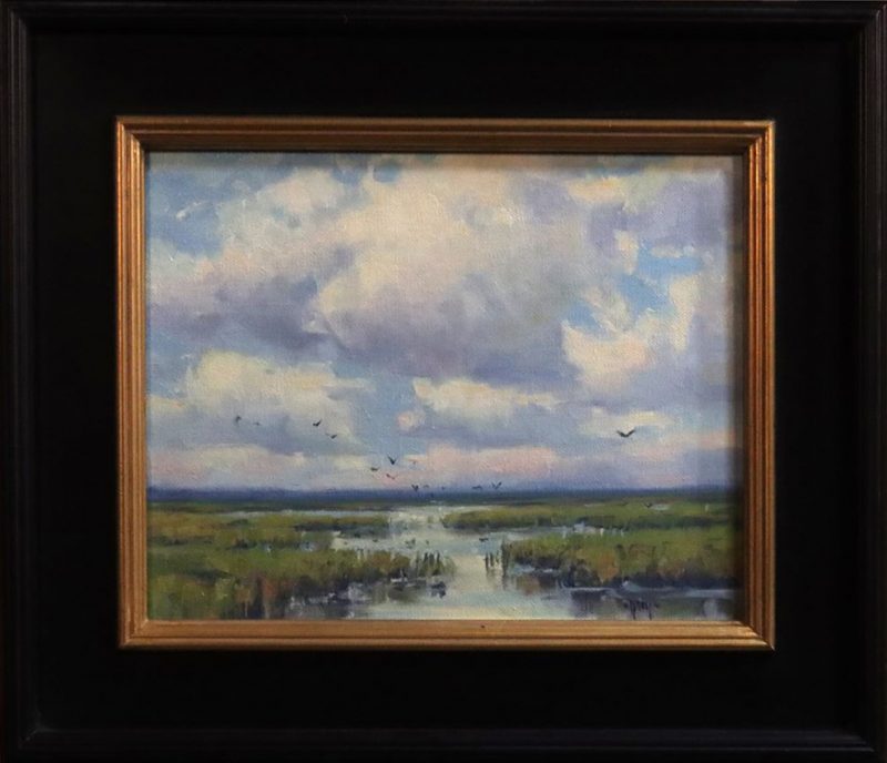 Keith Huey Cloudy Day Florida Everglades sun sky clouds sunrise sunset swamp river stream landscape oil painting framed