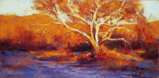 Lorenzo Chavez Along The Wash sunset sunrise stream river brook western oil pastel painting