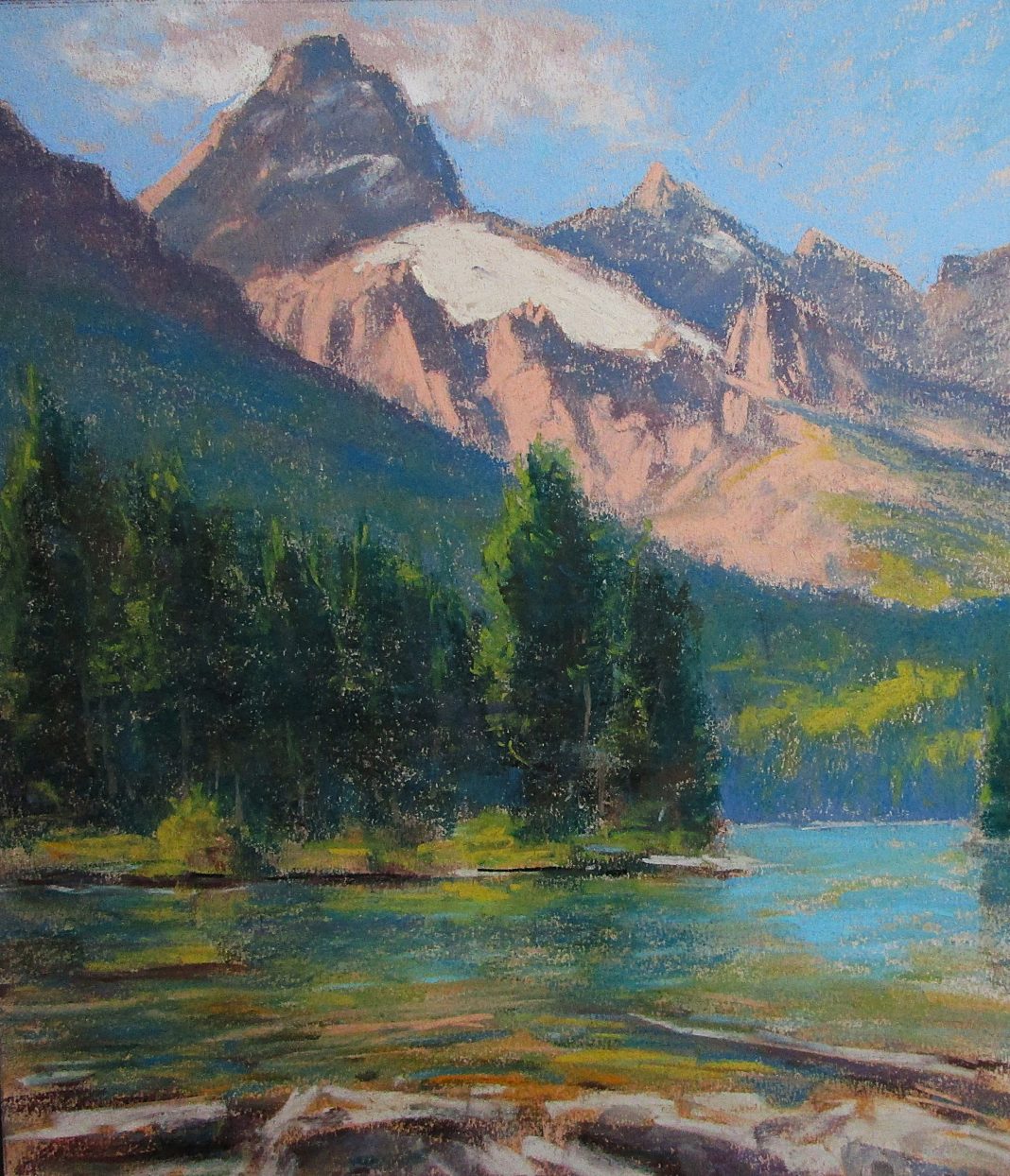 Lorenzo Chavez Grand Teton From Taggart Lake Jackson Hole Wyoming Grand Teton National Park mountain lake trees forest western oil pastel painting