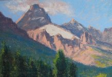 Lorenzo Chavez Grand Teton From Taggart Lake Jackson Hole Wyoming Grand Teton National Park mountain lake trees forest western oil pastel painting