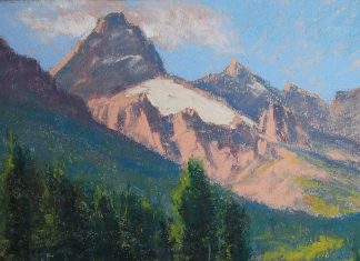 Lorenzo Chavez Grand Teton From Taggart Lake Jackson Hole Wyoming Grand Teton National Park mountain lake trees forest western oil pastel painting