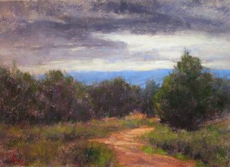 Lorenzo Chavez High Desert Afternoon western landscape oil pastel painting road path trail