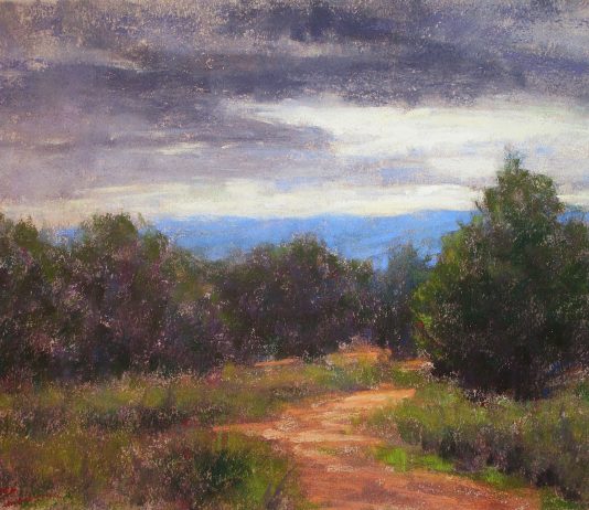 Lorenzo Chavez High Desert Afternoon western landscape oil pastel painting road path trail