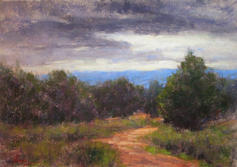 Lorenzo Chavez High Desert Afternoon western landscape oil pastel painting road path trail 