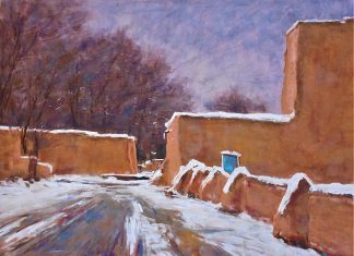 Lorenzo Chavez Ranchos de Toas Church Taos New Mexico architecture architectural adobe Santa Fe western oil painting