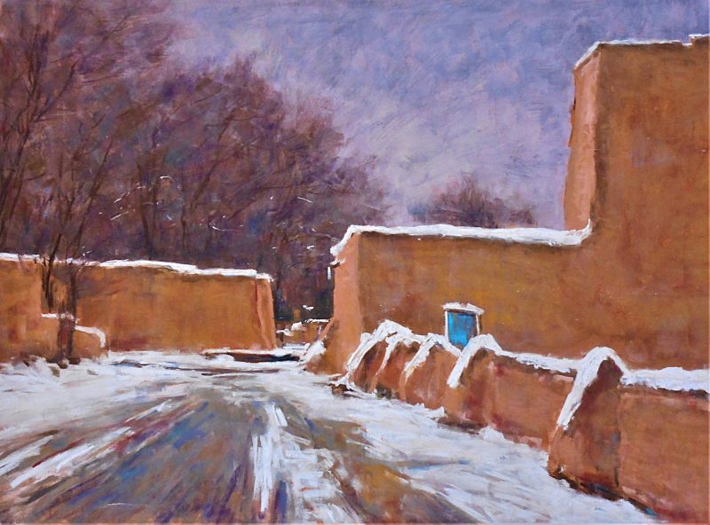 Lorenzo Chavez Ranchos de Toas Church Taos New Mexico architecture architectural adobe Santa Fe western oil painting 