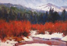 Lorenzo Chavez Red Willows high mountains forest snow river stream brook western oil painting