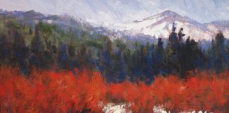 Lorenzo Chavez Red Willows high mountains forest snow river stream brook western oil painting