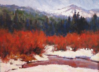 Lorenzo Chavez Red Willows high mountains forest snow river stream brook western oil painting