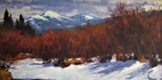 Lorenzo Chavez Spring Renewal western landscape oil painting river stream brook snow high mountains trees