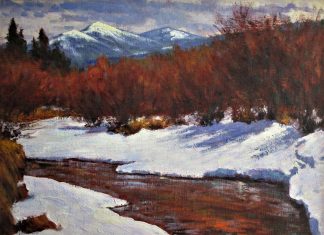 Lorenzo Chavez Spring Renewal western landscape oil painting river stream brook snow high mountains trees