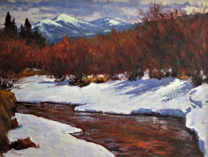 Lorenzo Chavez Spring Renewal western landscape oil painting river stream brook snow high mountains trees