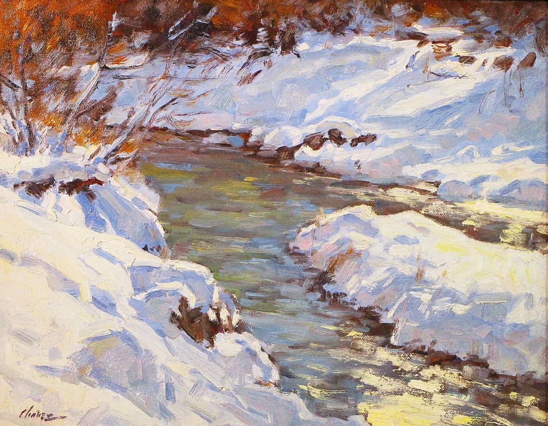 Lorenzo Chavez Winter Stream river brook snow cold western oil painting