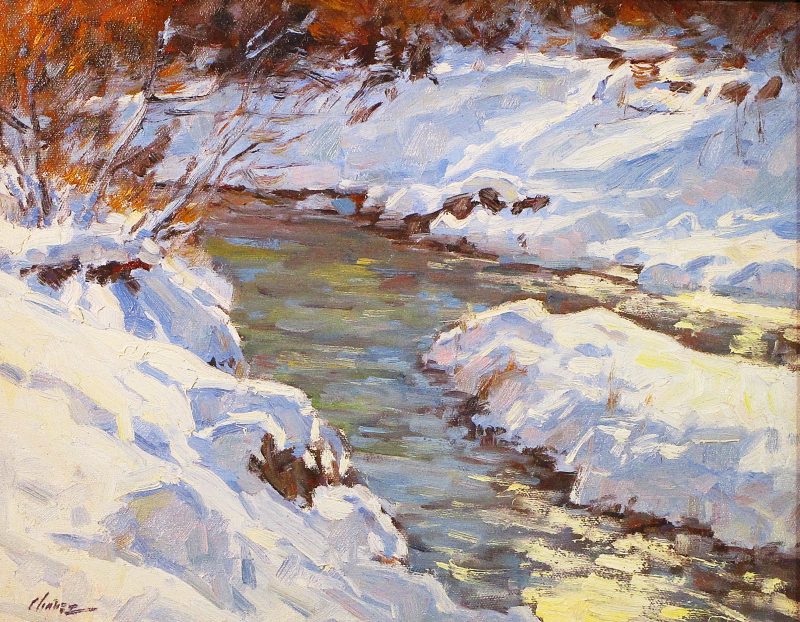 Lorenzo Chavez Winter Stream river brook snow cold western oil painting
