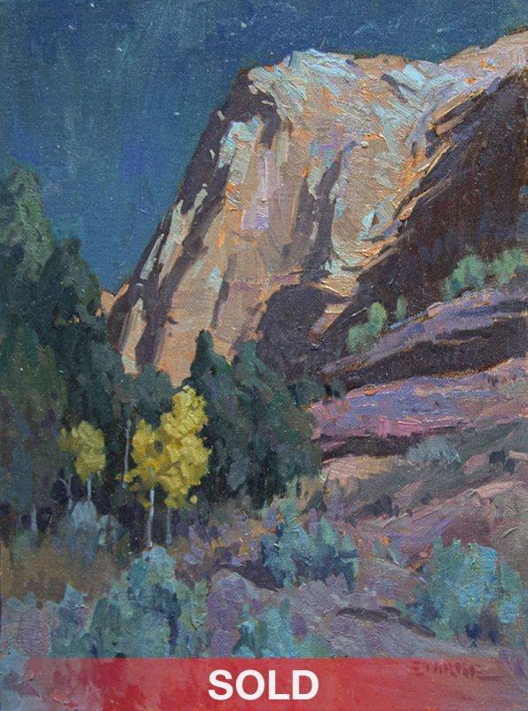 Phil Starke Night Colors In Zion Utah mountain cliff trees autumn western landscape oil painting sold